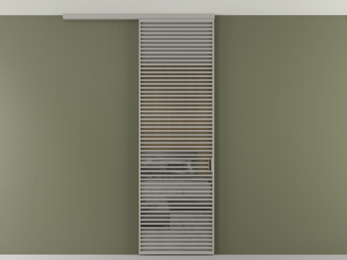 Перегородка Формато вдоль стены на потолок 1 створка АЛПР 040.07 Алюминий нейтральный серый Рефлективное серое стекло "Стопсол", калёное Цена 193628 ₽ | Volhovec