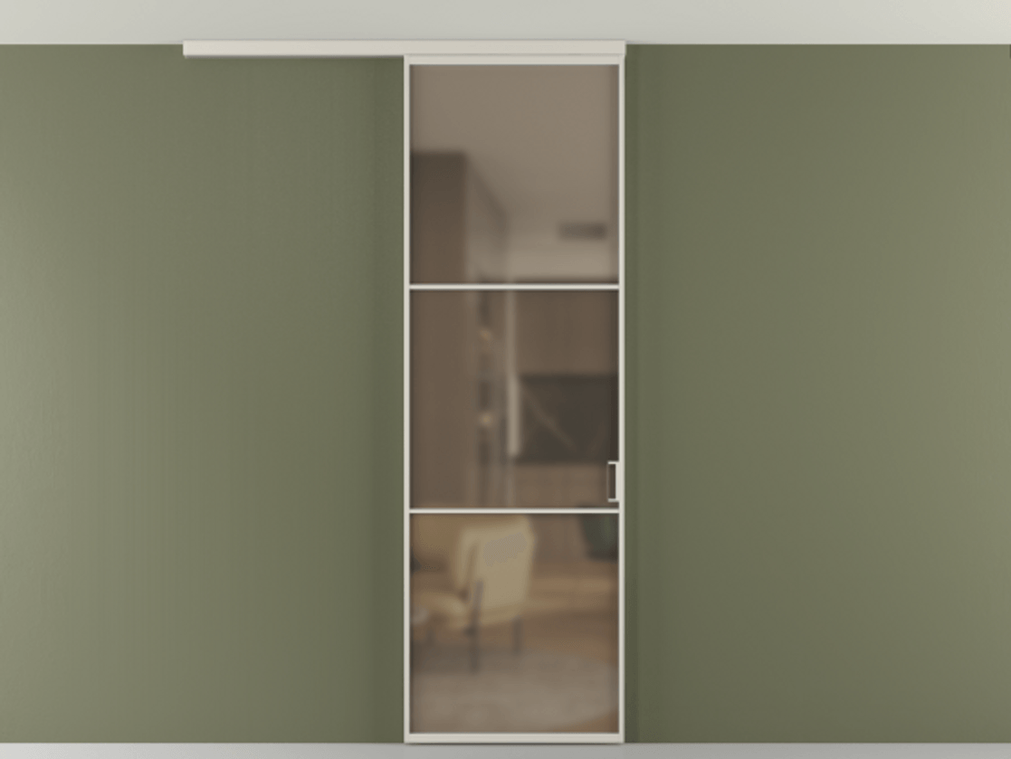 Перегородка Формато вдоль стены на потолок 1 створка АЛПР 040.03 Алюминий облачно-серый Сатинированное бронзовое стекло, триплекс Цена 100988 ₽ | Volhovec