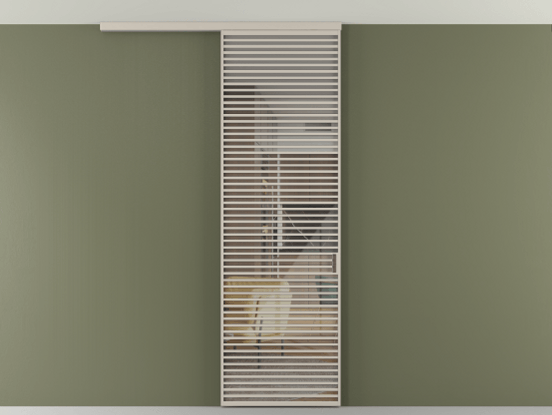 Перегородка Формато вдоль стены на потолок 1 створка АЛПР 040.07 Алюминий светло-бежевый Рефлективное прозрачное стекло "Стопсол", калёное Цена 193628 ₽ | Volhovec