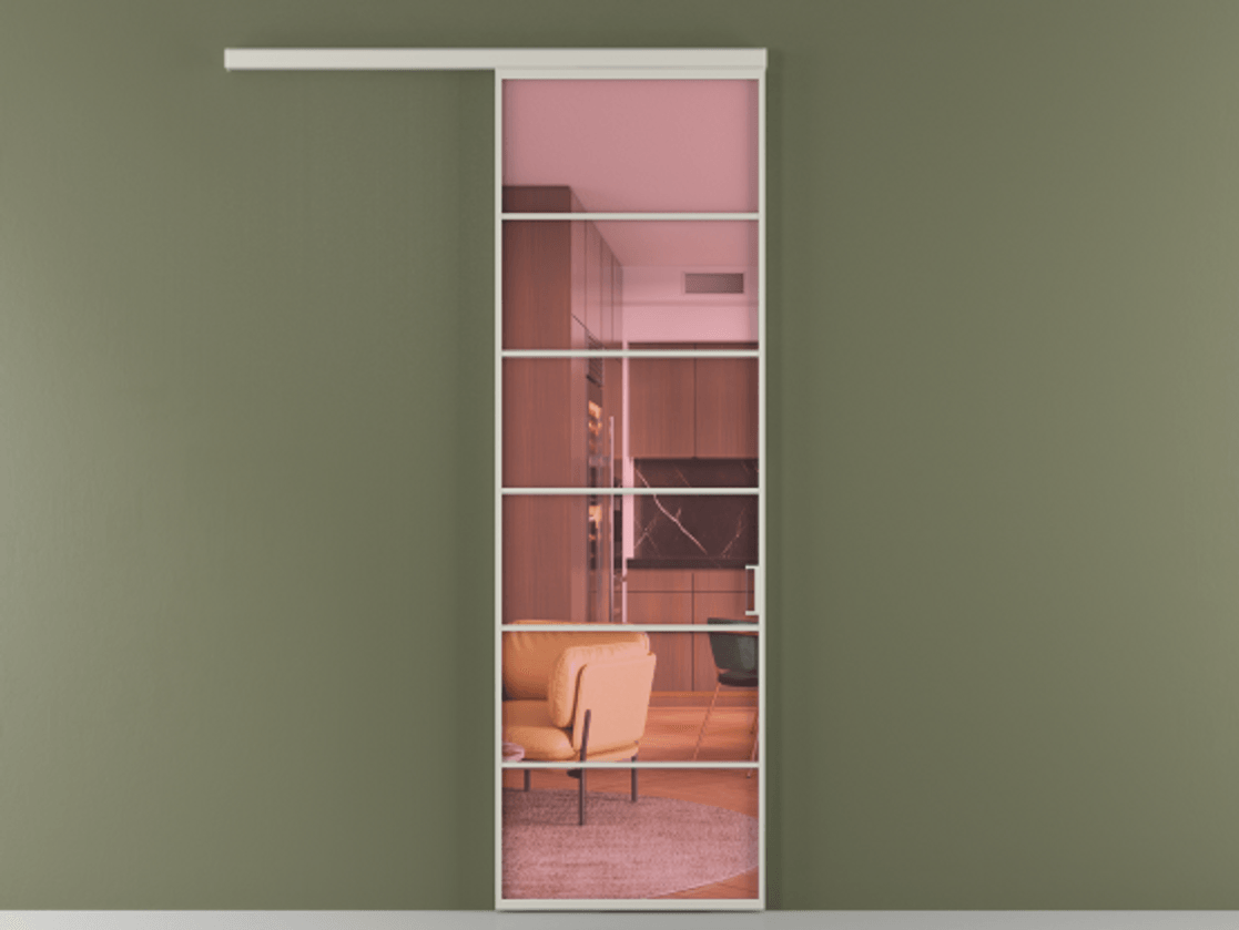 Перегородка Формато вдоль стены 1 створка АЛПР 040.04 Алюминий тёплый серый Прозрачное розовое стекло, триплекс Цена 112320 ₽  | Volhovec