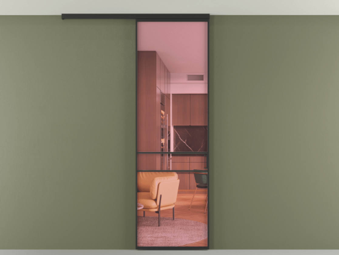 Перегородка Формато вдоль стены на потолок 1 створка АЛПР 040.02 Алюминий Черный Прозрачное розовое стекло, триплекс Цена 93188 ₽ | Volhovec