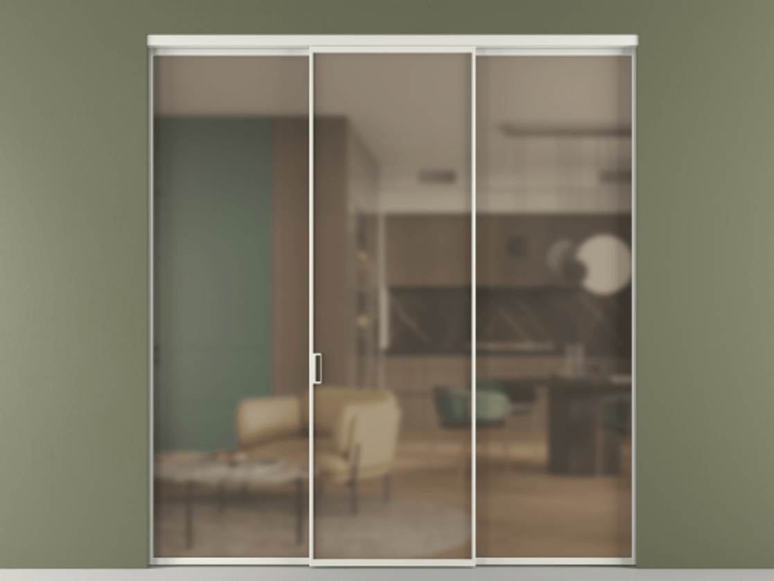 Перегородка Formato внутри проёма 3 створки АЛПР 040.01 Алюминий серый Сатинированное бронзовое стекло, триплекс Цена 225125 ₽ | Volhovec