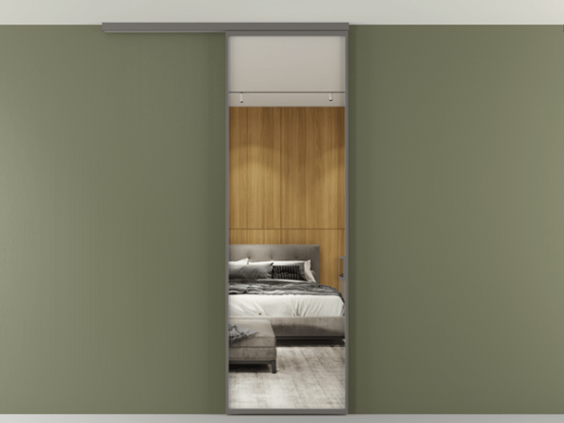 Перегородка Формато вдоль стены на потолок 1 створка АЛПР 040.01 Алюминий классический серый Двустороннее зеркало, триплекс , триплекс 6 мм Цена 92403 ₽ | Volhovec