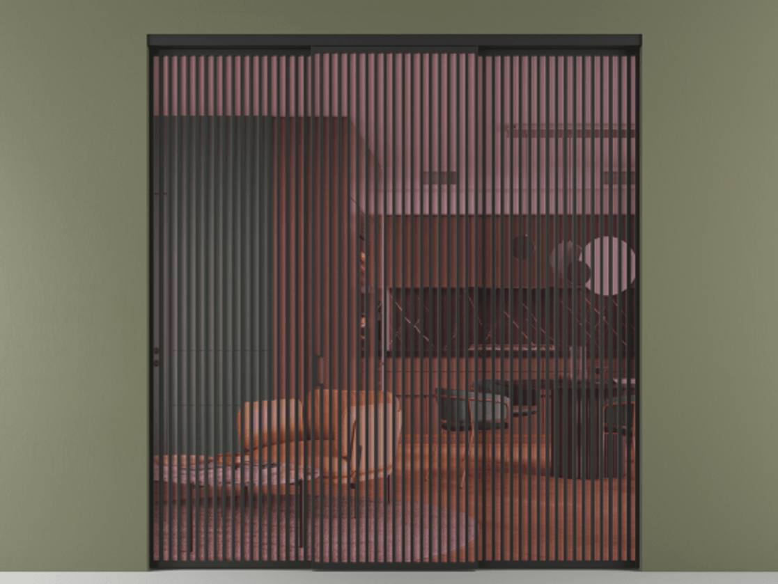 Перегородка Formato внутри проёма 3 створки АЛПР 040.06 Алюминий Черный Прозрачное розовое стекло, триплекс Цена 462620 ₽ | Volhovec