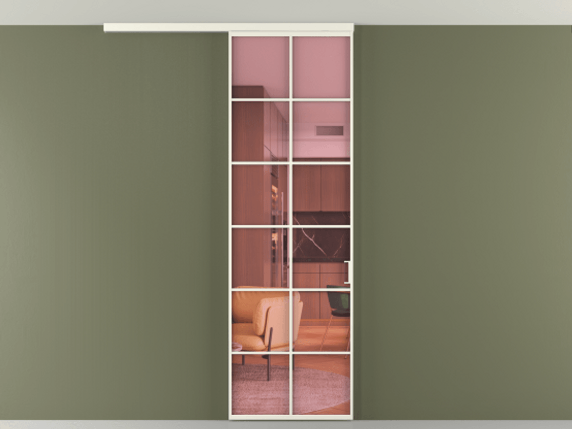 Перегородка Формато вдоль стены на потолок 1 створка АЛПР 040.05 Алюминий жемчужный Прозрачное розовое стекло, триплекс Цена 103293 ₽ | Volhovec