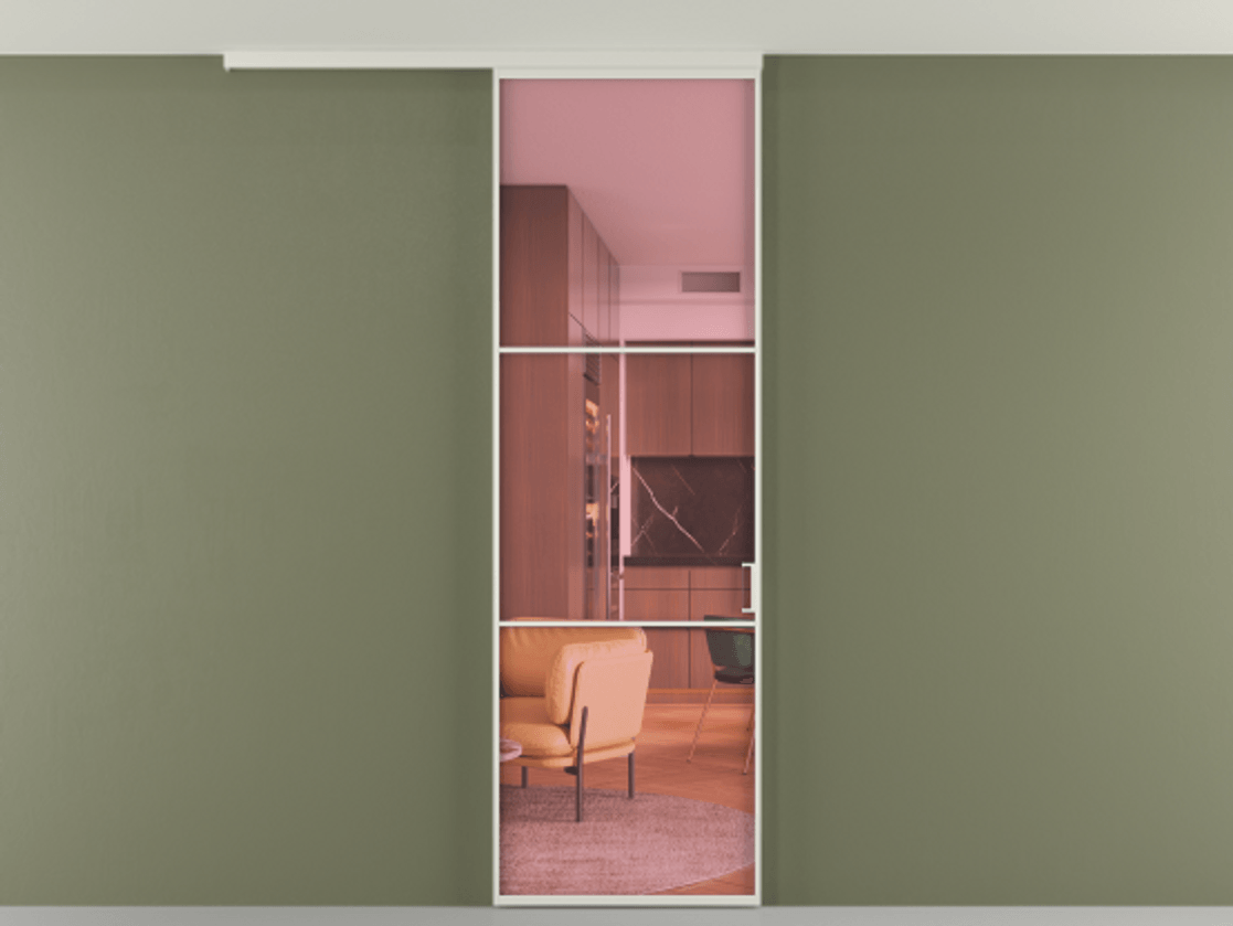 Перегородка Formato вдоль стены на потолок 1 створка АЛПР 040.03 Алюминий Белый Прозрачное розовое стекло, триплекс Цена 19715360 so'm | Volhovec