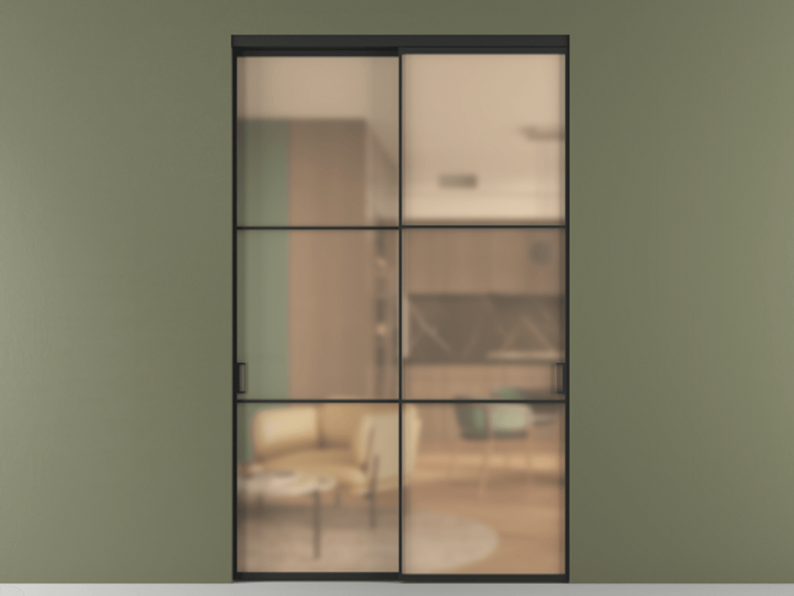 Перегородка Formato внутри проёма 2 створки АЛПР 040.03 Алюминий Черный Сатинированное оранжевое стекло, триплекс Цена 440200 ₽  | Volhovec