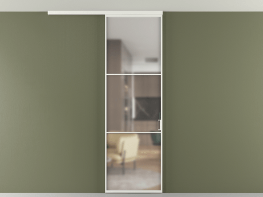 Перегородка Формато вдоль стены на потолок 1 створка АЛПР 040.03 Алюминий светло-серый Сатинированное стекло "Мателюкс Кристал Вижн", калёное, матовое, каленое 6 мм Цена 125510 ₽ | Volhovec