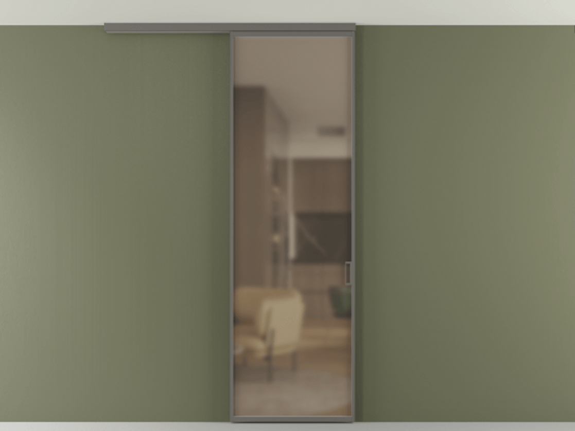 Перегородка Формато вдоль стены на потолок 1 створка АЛПР 040.01 Алюминий классический серый Сатинированное бронзовое стекло, триплекс Цена 92403 ₽ | Volhovec