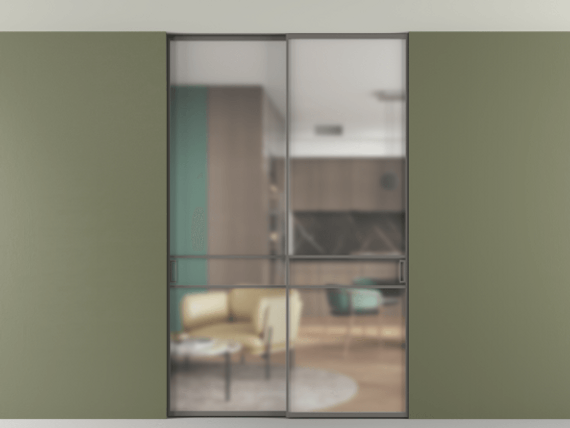 Перегородка Formato внутри проёма двустворчатая со скрытым креплением в потолок АЛПР 040.02 Алюминий классический серый Сатинированное стекло "Matelux Crystal Vision", калёное, 6 мм, матовое, каленое 6 мм Цена 288860 ₽ | Volhovec