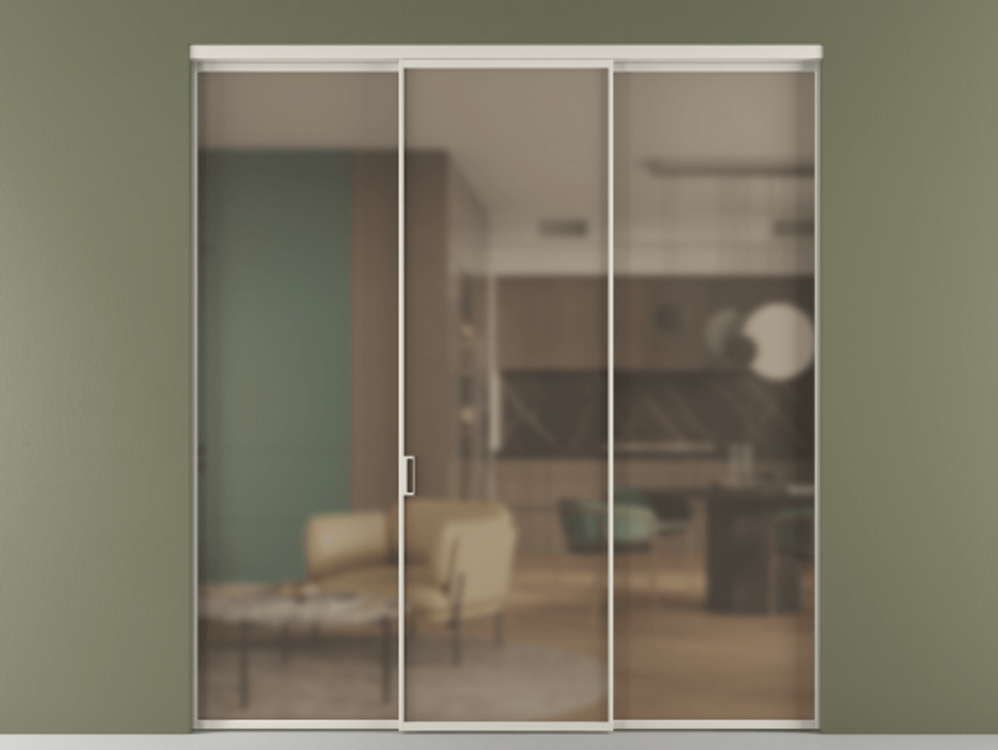 Перегородка Формато внутри проёма 3 створки АЛПР 040.01 Алюминий облачно-серый Сатинированное бронзовое стекло, триплекс Цена 225125 ₽ | Volhovec