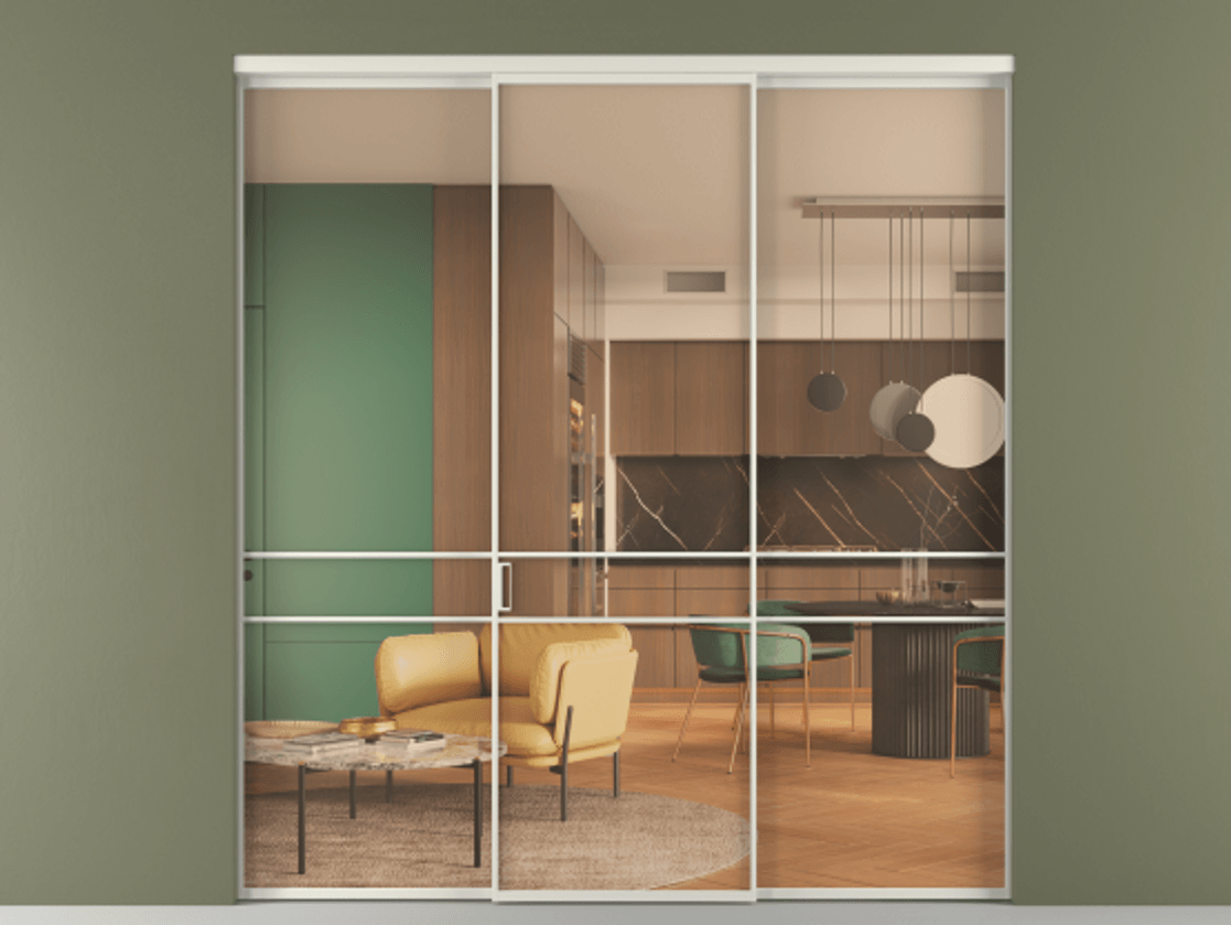 Перегородка Формато внутри проёма 3 створки АЛПР 040.02 Алюминий Белый Прозрачное оранжевое стекло, триплекс Цена 1537500 AMD | Volhovec