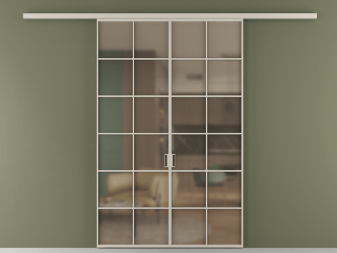 Перегородка Formato вдоль стены 2 створки АЛПР 040.05 Алюминий светло-бежевый Сатинированное бронзовое стекло, триплекс Цена 248600 ₽ | Volhovec