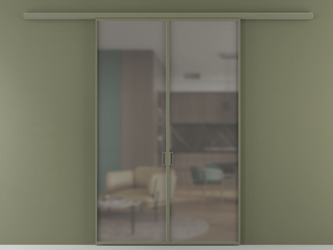 Перегородка Формато вдоль стены 2 створки АЛПР 040.01 Алюминий оливковый тёмный Сатинированное серое стекло, триплекс Цена 187350 ₽ | Volhovec