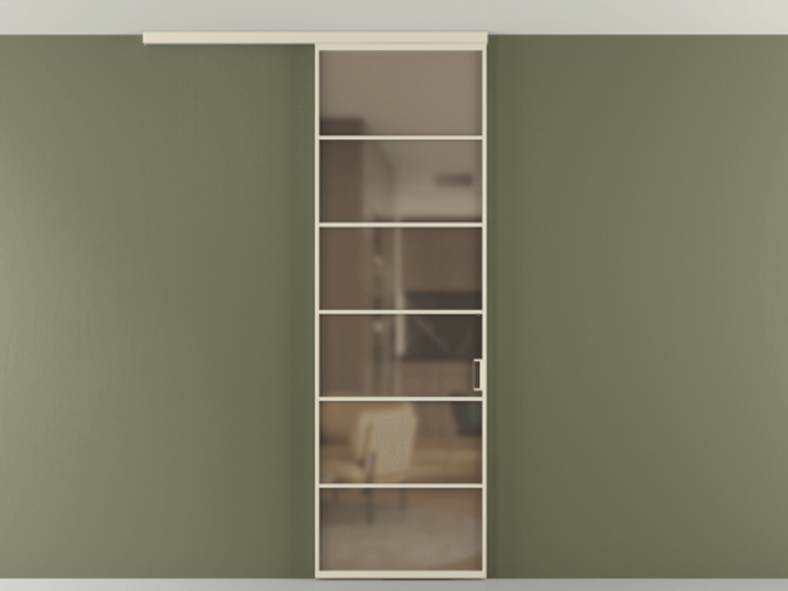 Перегородка Formato вдоль стены на потолок 1 створка АЛПР 040.04 Алюминий бежево-серый Сатинированное бронзовое стекло, триплекс Цена 103293 ₽ | Volhovec