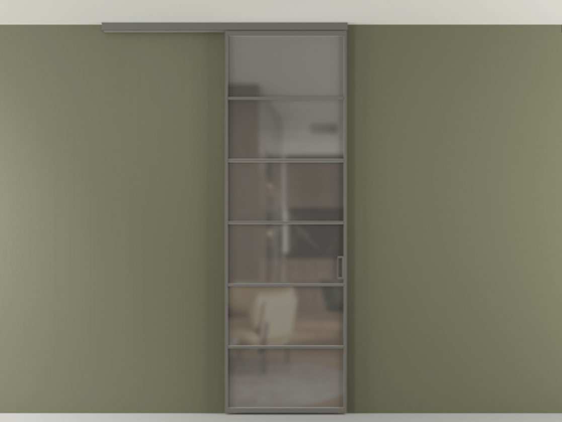 Перегородка Формато вдоль стены на потолок 1 створка АЛПР 040.04 Алюминий классический серый Сатинированное серое стекло, триплекс Цена 107852 ₽ | Volhovec