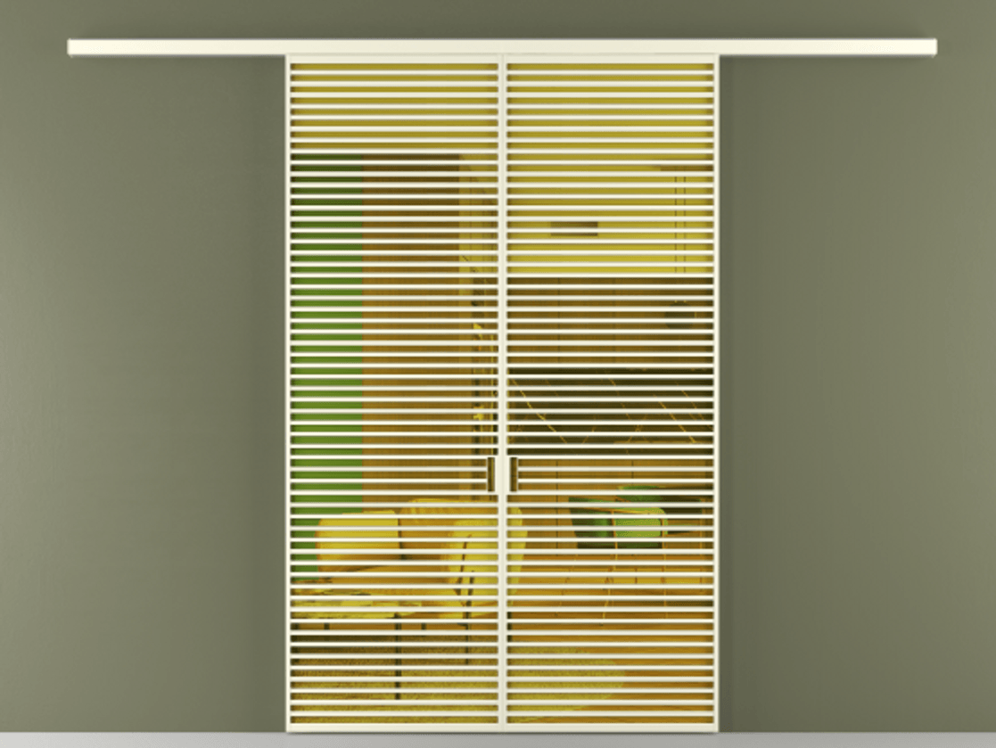 Перегородка Formato вдоль стены 2 створки АЛПР 040.07 Алюминий молочно-белый Прозрачное жёлтое стекло, триплекс Цена 429000 ₽ | Volhovec