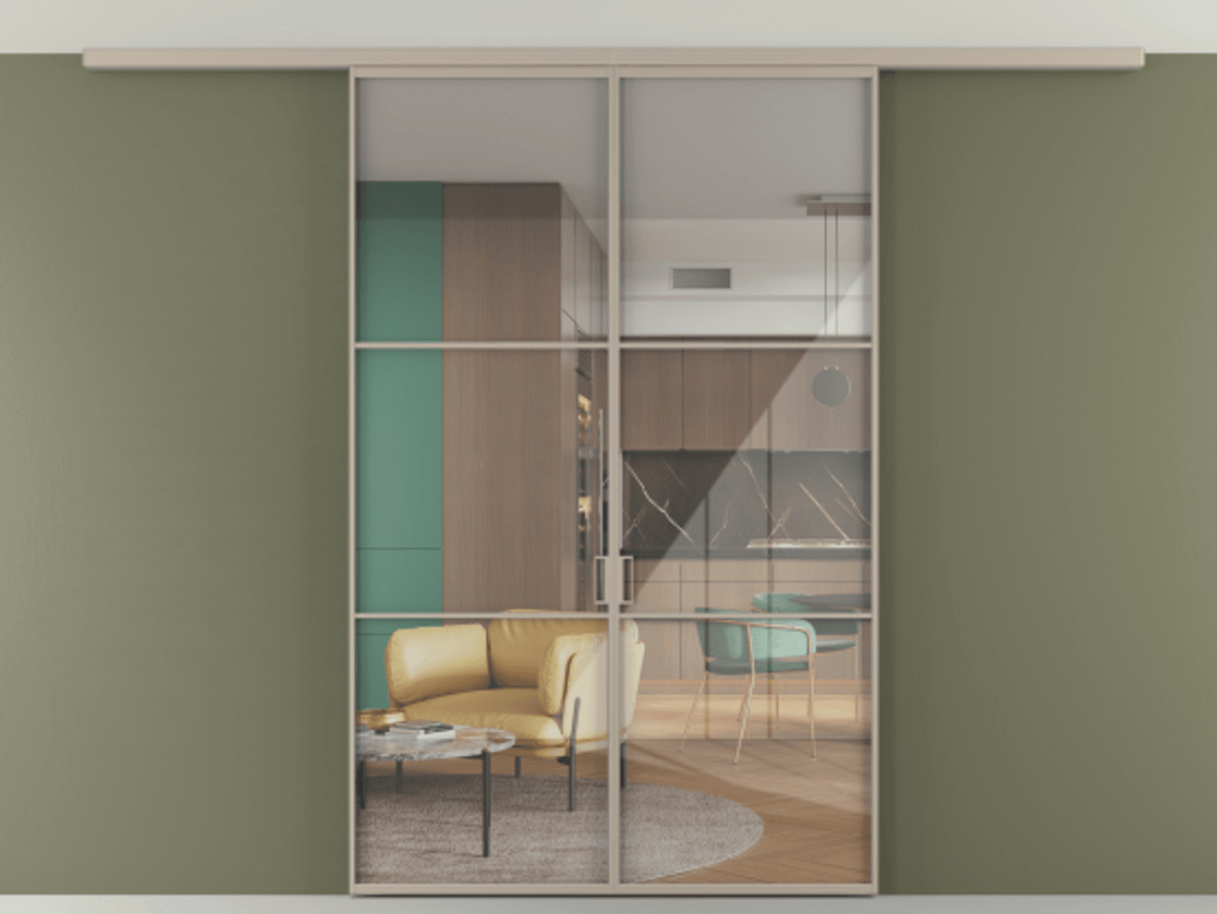 Перегородка Formato вдоль стены на потолок двустворчатая #VENDORCODE# #FURNISH# #GLASS# Цена #PRICE# #CURRENCY# | Volhovec