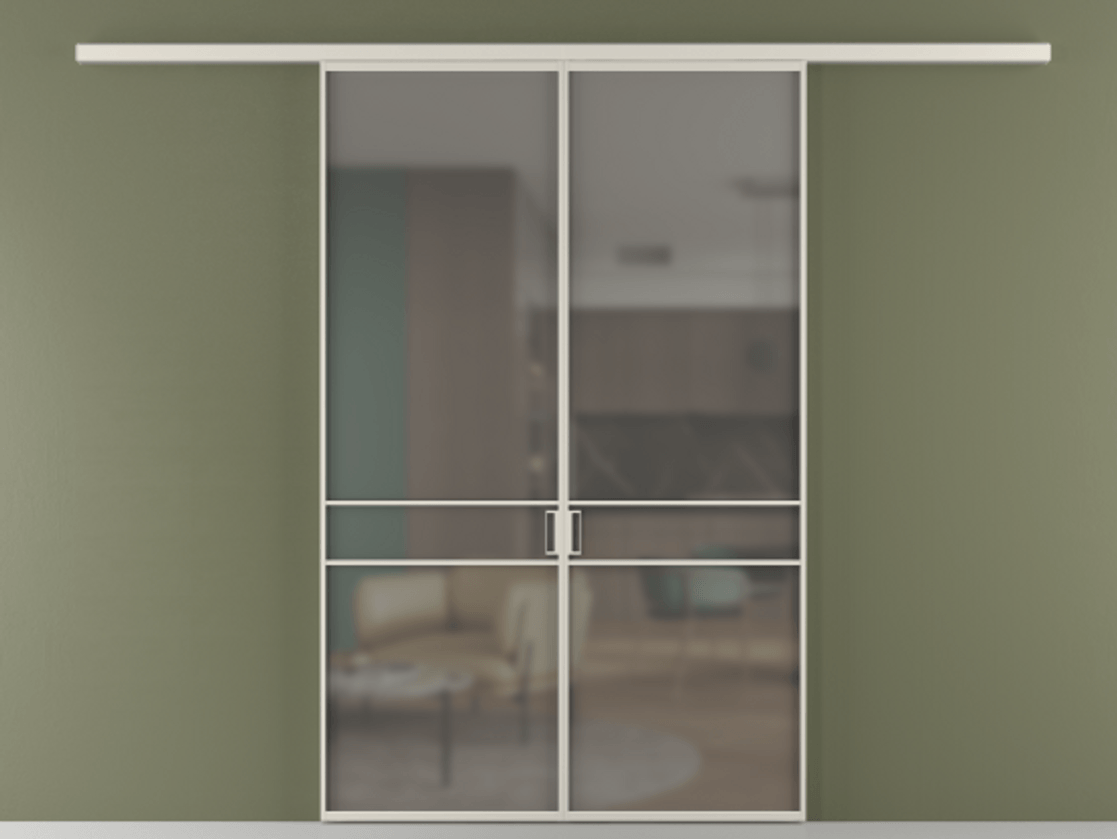 Перегородка Formato вдоль стены 2 створки АЛПР 040.02 Алюминий облачно-серый Сатинированное серое стекло, триплекс Цена 233000 ₽ | Volhovec