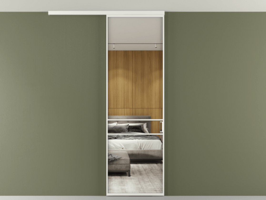 Перегородка Формато вдоль стены на потолок 1 створка АЛПР 040.02 Алюминий светло-серый Двустороннее зеркало, триплекс , триплекс 6 мм Цена 96858 ₽ | Volhovec