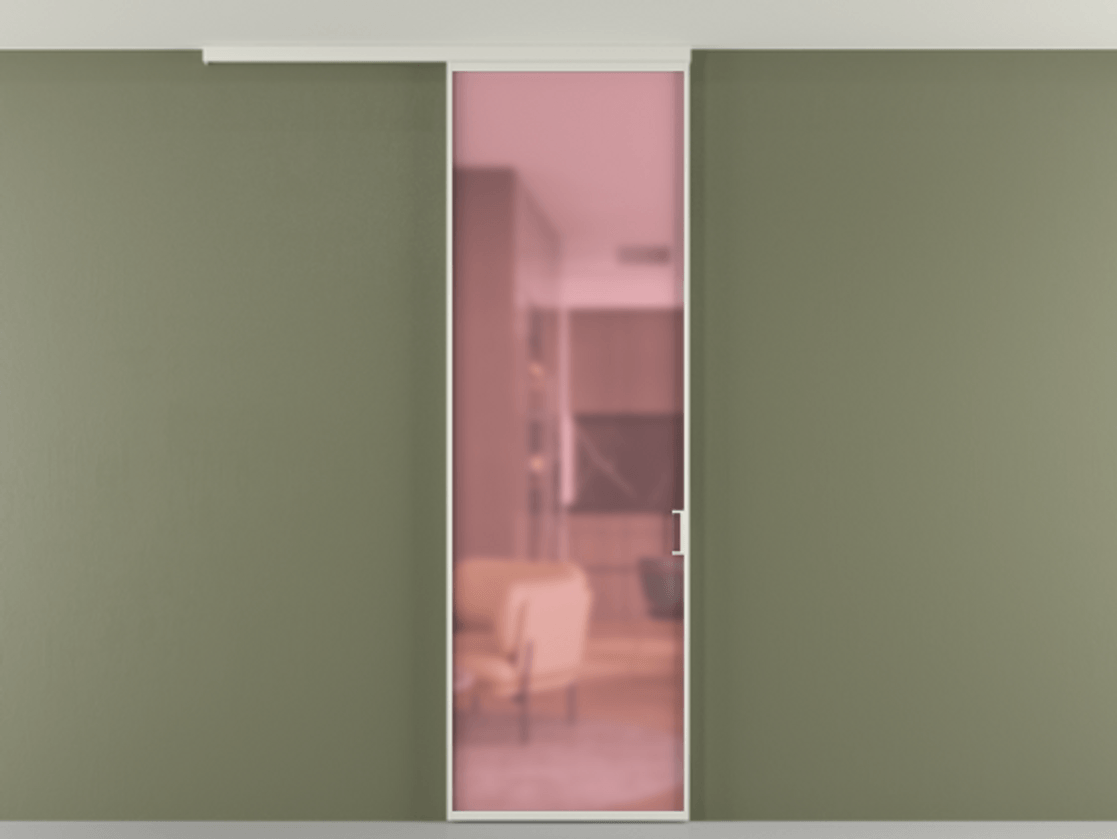 Перегородка Формато вдоль стены на потолок 1 створка АЛПР 040.01 Алюминий Белый Сатинированное розовое стекло, триплекс Цена 88898 ₽ | Volhovec