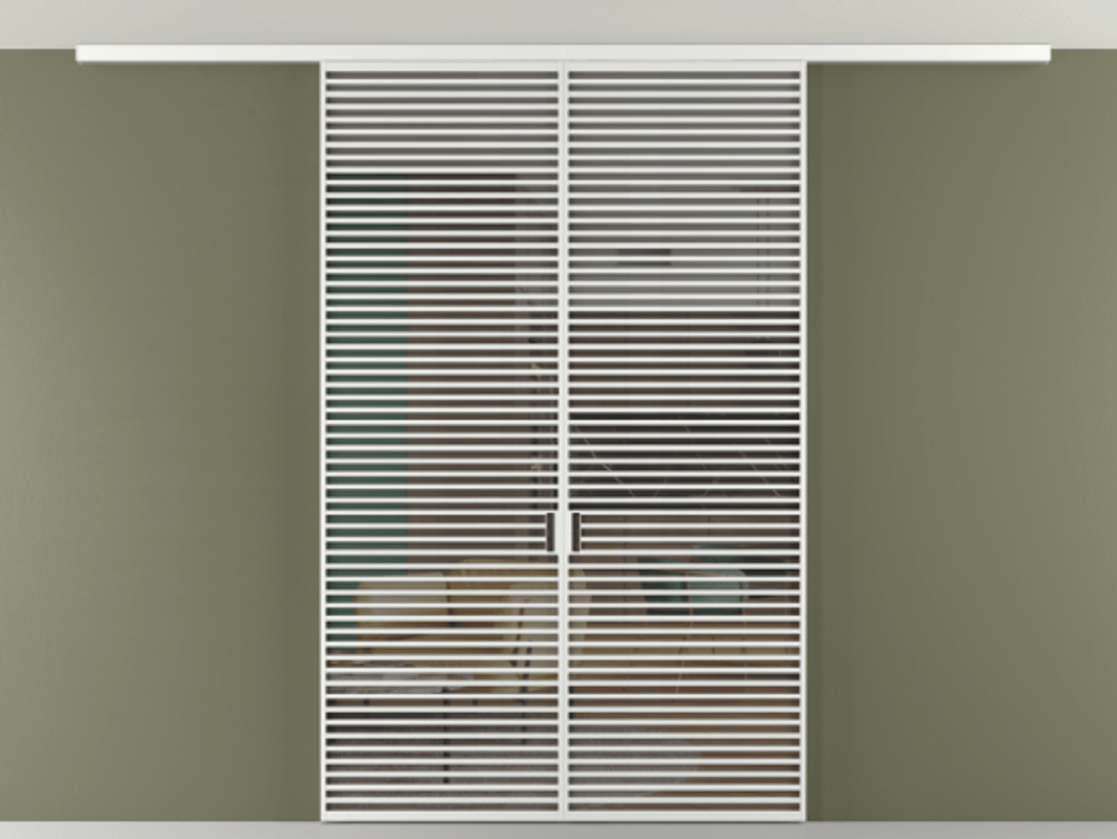 Перегородка Формато вдоль стены на потолок 2 створки АЛПР 040.07 Алюминий белоснежный Прозрачное серое стекло, триплекс Цена 367356 ₽ | Volhovec