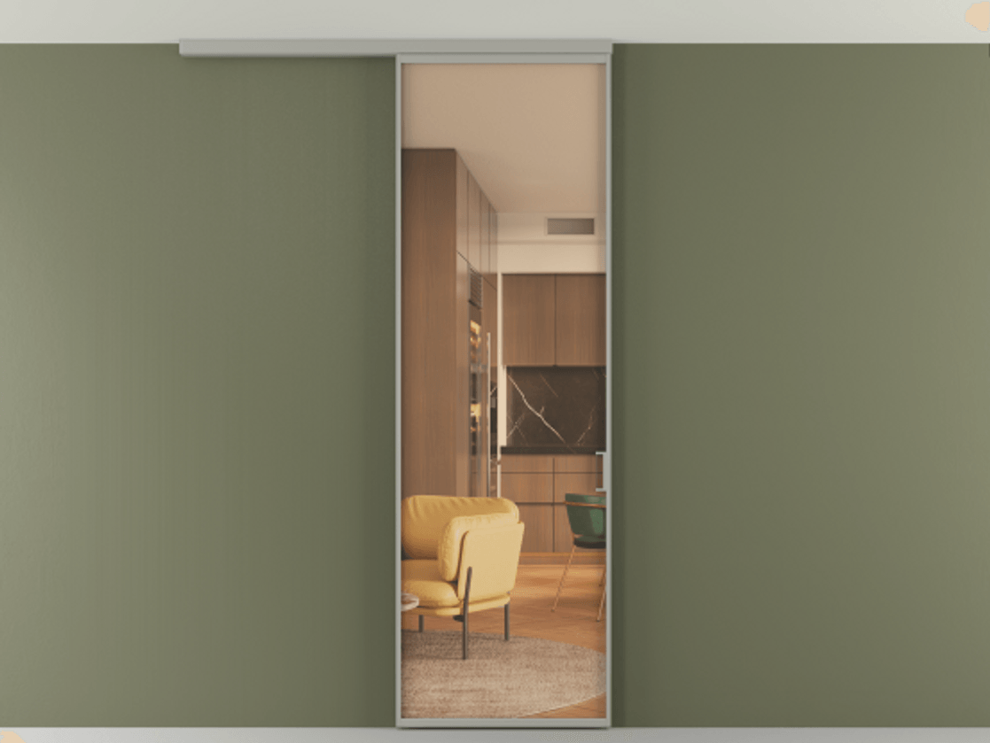 Перегородка Формато вдоль стены на потолок 1 створка АЛПР 040.01 Алюминий нейтральный серый Прозрачное оранжевое стекло, триплекс Цена 623200 AMD | Volhovec