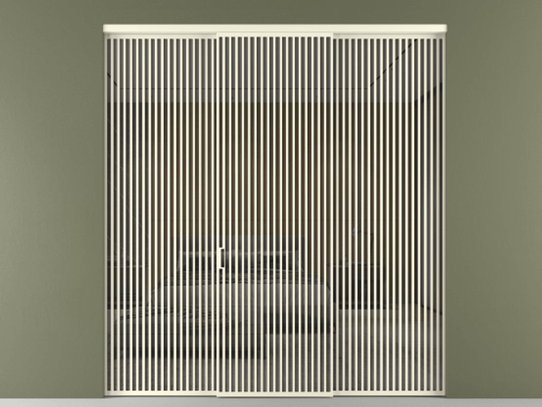 Перегородка Формато внутри проёма 3 створки АЛПР 040.06 Алюминий молочно-белый Рефлективное серое стекло "Стопсол", калёное Цена 611600 ₽ | Volhovec