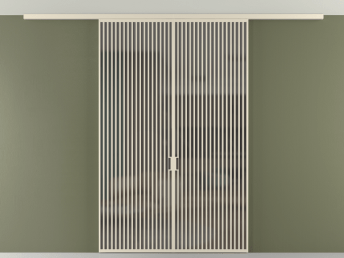 Перегородка Формато вдоль стены на потолок 2 створки АЛПР 040.06 Алюминий бежево-серый Сатинированное серое стекло, триплекс Цена 443520 ₽ | Volhovec