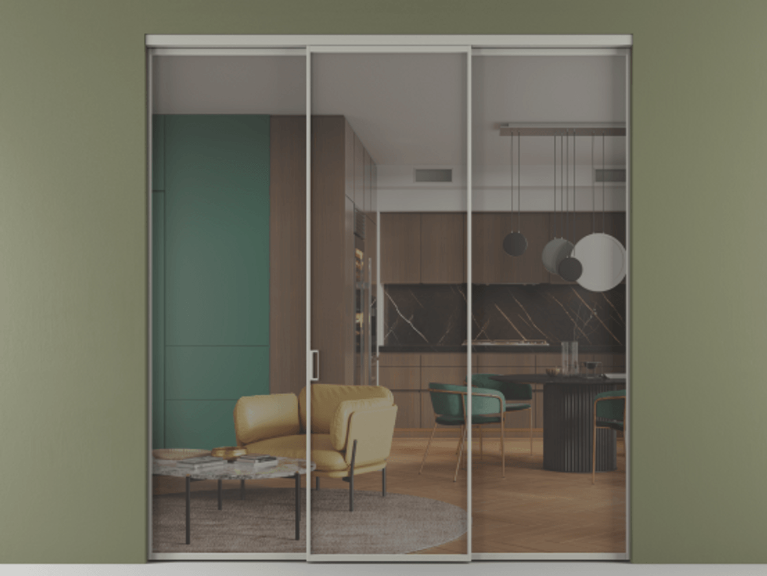 Перегородка Формато внутри проёма 3 створки АЛПР 040.01 Алюминий нейтральный серый Прозрачное серое стекло, триплекс Цена 225125 ₽ | Volhovec