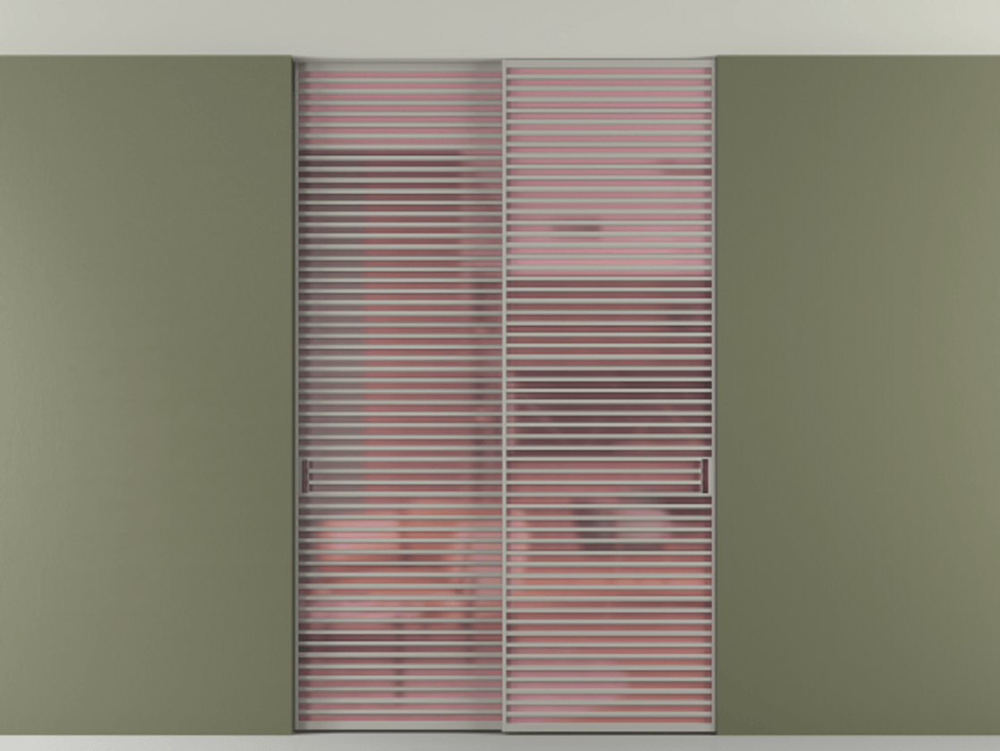 Перегородка Формато внутри проёма скрытое крепление в потолок 2 створки АЛПР 040.07 Алюминий нейтральный серый Сатинированное розовое стекло, триплекс Цена 409915 ₽ | Volhovec