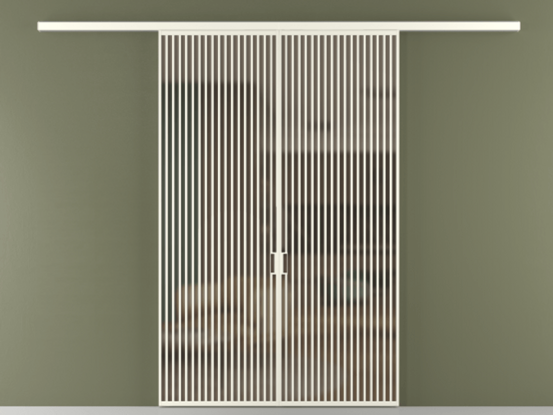 Перегородка Формато вдоль стены 2 створки АЛПР 040.06 Алюминий жемчужный Сатинированное бронзовое стекло, триплекс Цена 342450 ₽ | Volhovec