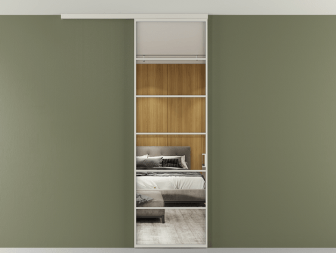 Перегородка Формато вдоль стены на потолок 1 створка АЛПР 040.04 Алюминий тёплый серый Двустороннее зеркало, триплекс , триплекс 6 мм Цена 103293 ₽ | Volhovec