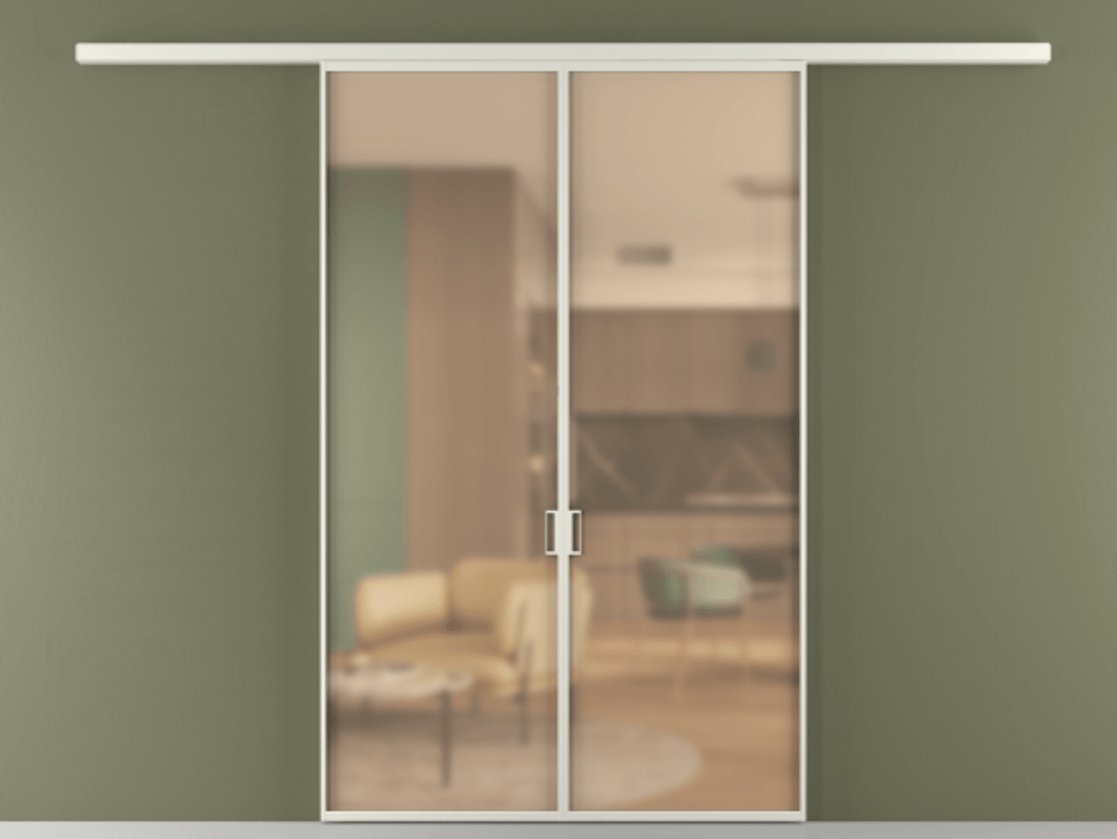 Перегородка Formato вдоль стены 2 створки АЛПР 040.01 Алюминий Белый Сатинированное оранжевое стекло, триплекс Цена 213300 ₽ | Volhovec