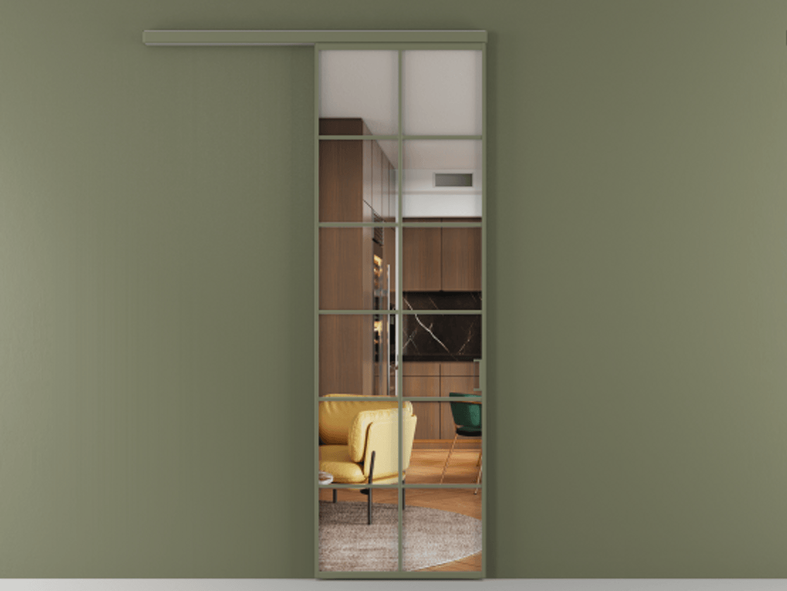 Перегородка Formato вдоль стены 1 створка АЛПР 040.05 Алюминий оливковый тёмный Прозрачное стекло "Crystal Vision", калёное Цена 136900 ₽  | Volhovec