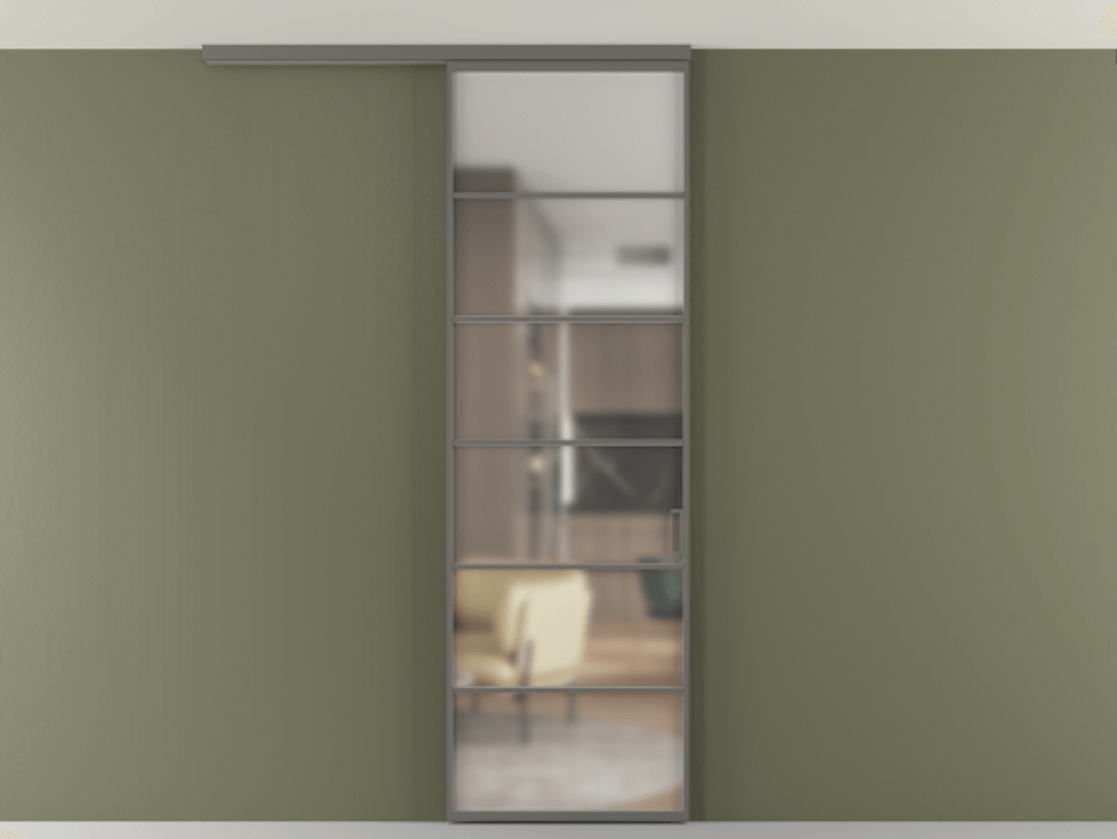 Перегородка Формато вдоль стены на потолок 1 створка АЛПР 040.04 Алюминий классический серый Сатинированное стекло "Мателюкс Кристал Вижн", калёное, матовое, каленое 6 мм Цена 114252 ₽ | Volhovec