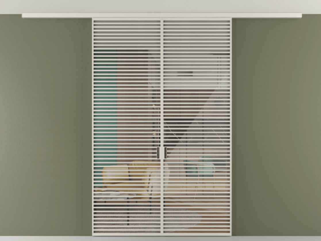 Перегородка Формато вдоль стены на потолок 2 створки АЛПР 040.07 Алюминий облачно-серый Рефлективное прозрачное стекло "Стопсол", калёное Цена 380156 ₽ | Volhovec