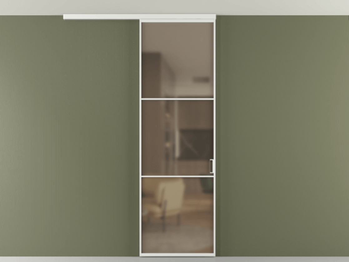 Перегородка Формато вдоль стены на потолок 1 створка АЛПР 040.03 Алюминий белоснежный Сатинированное бронзовое стекло, триплекс Цена 5260 AZE | Volhovec