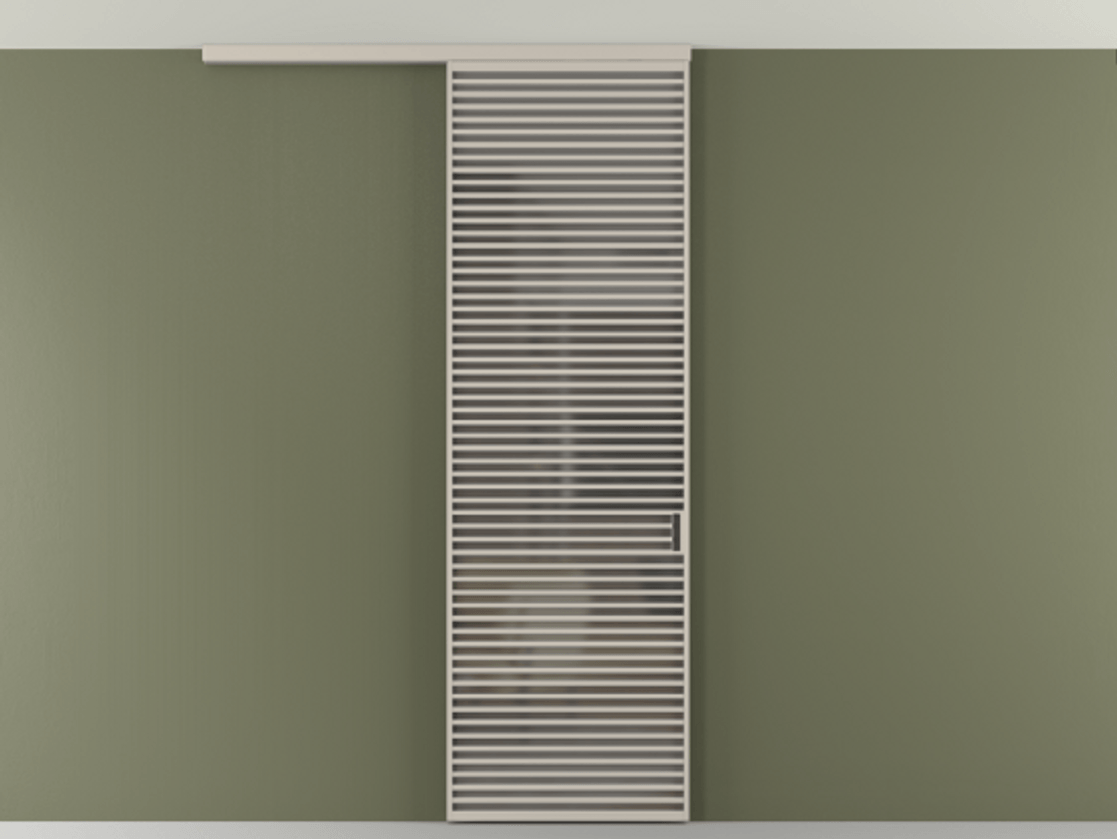 Перегородка Формато вдоль стены на потолок 1 створка АЛПР 040.07 Алюминий светло-бежевый Сатинированное серое стекло, триплекс Цена 187228 ₽ | Volhovec