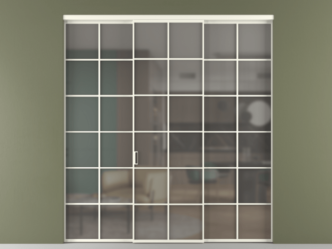 Перегородка Formato внутри проёма 3 створки АЛПР 040.05 Алюминий жемчужный Сатинированное серое стекло, триплекс Цена 254825 ₽ | Volhovec