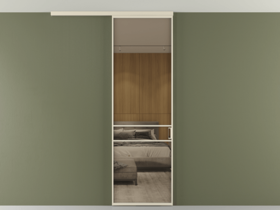 Перегородка Formato вдоль стены на потолок 1 створка АЛПР 040.02 Алюминий бежево-серый Рефлективное бронзовое стекло "Стопсол", калёное Цена 125510 ₽ | Volhovec