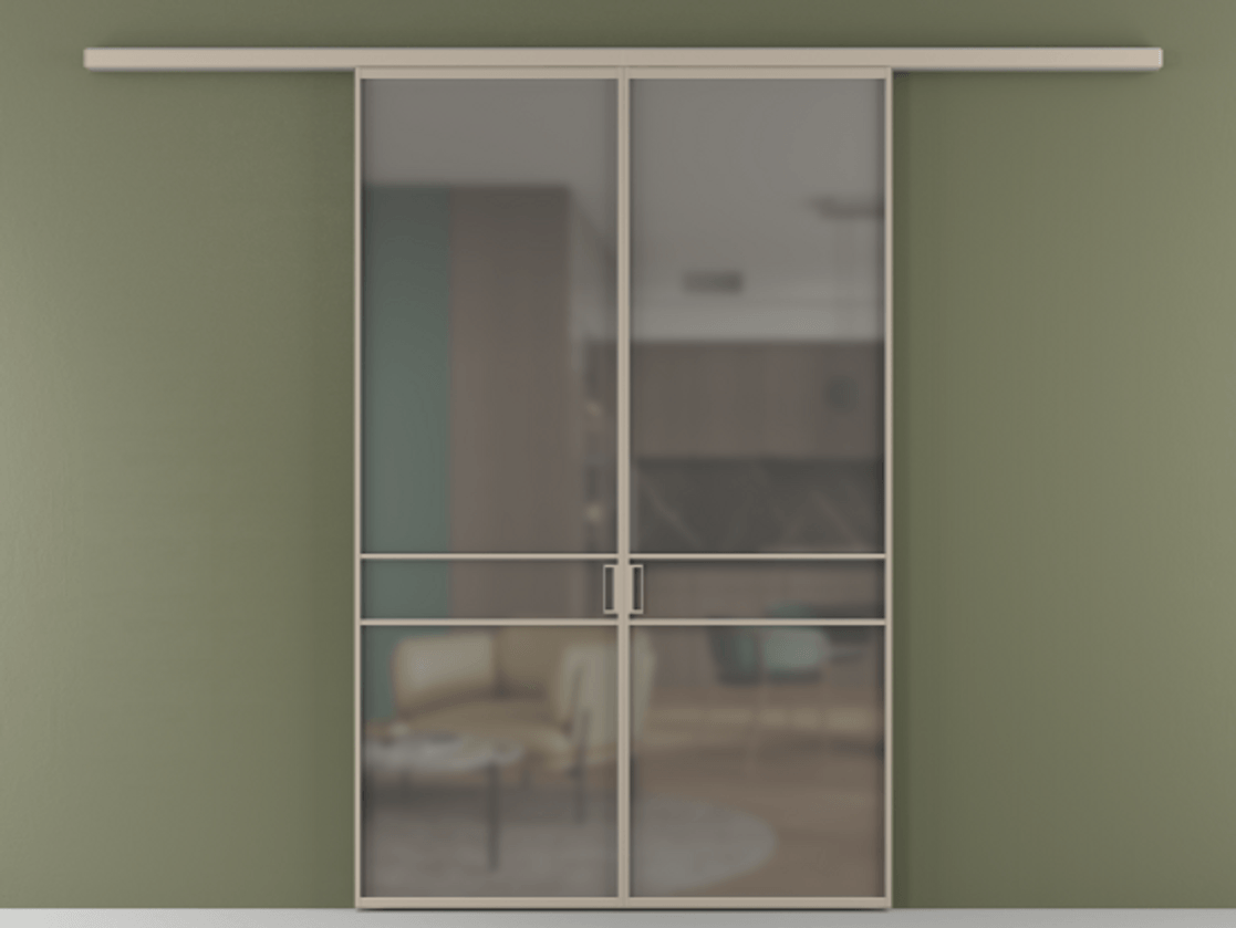 Перегородка Formato вдоль стены 2 створки АЛПР 040.02 Алюминий бисквитный Сатинированное серое стекло, триплекс Цена 233000 ₽ | Volhovec