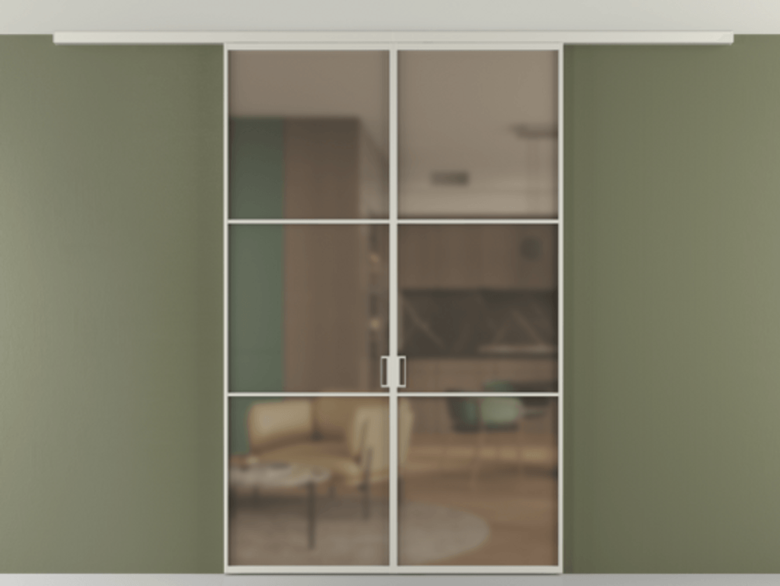 Перегородка Формато вдоль стены на потолок 2 створки АЛПР 040.03 Алюминий тёплый серый Сатинированное бронзовое стекло, триплекс Цена 186615 ₽ | Volhovec