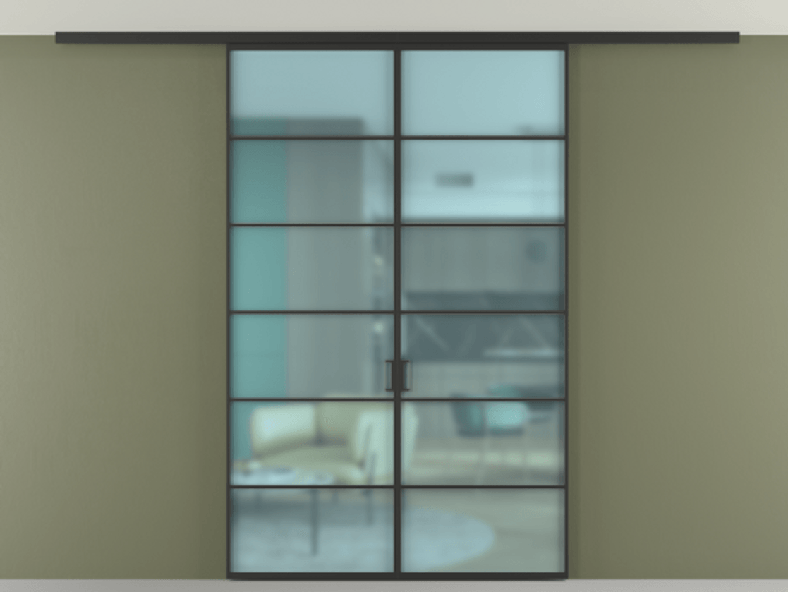 Перегородка Формато вдоль стены на потолок 2 створки АЛПР 040.04 Алюминий Черный Сатинированное голубое стекло, триплекс Цена 191785 ₽ | Volhovec