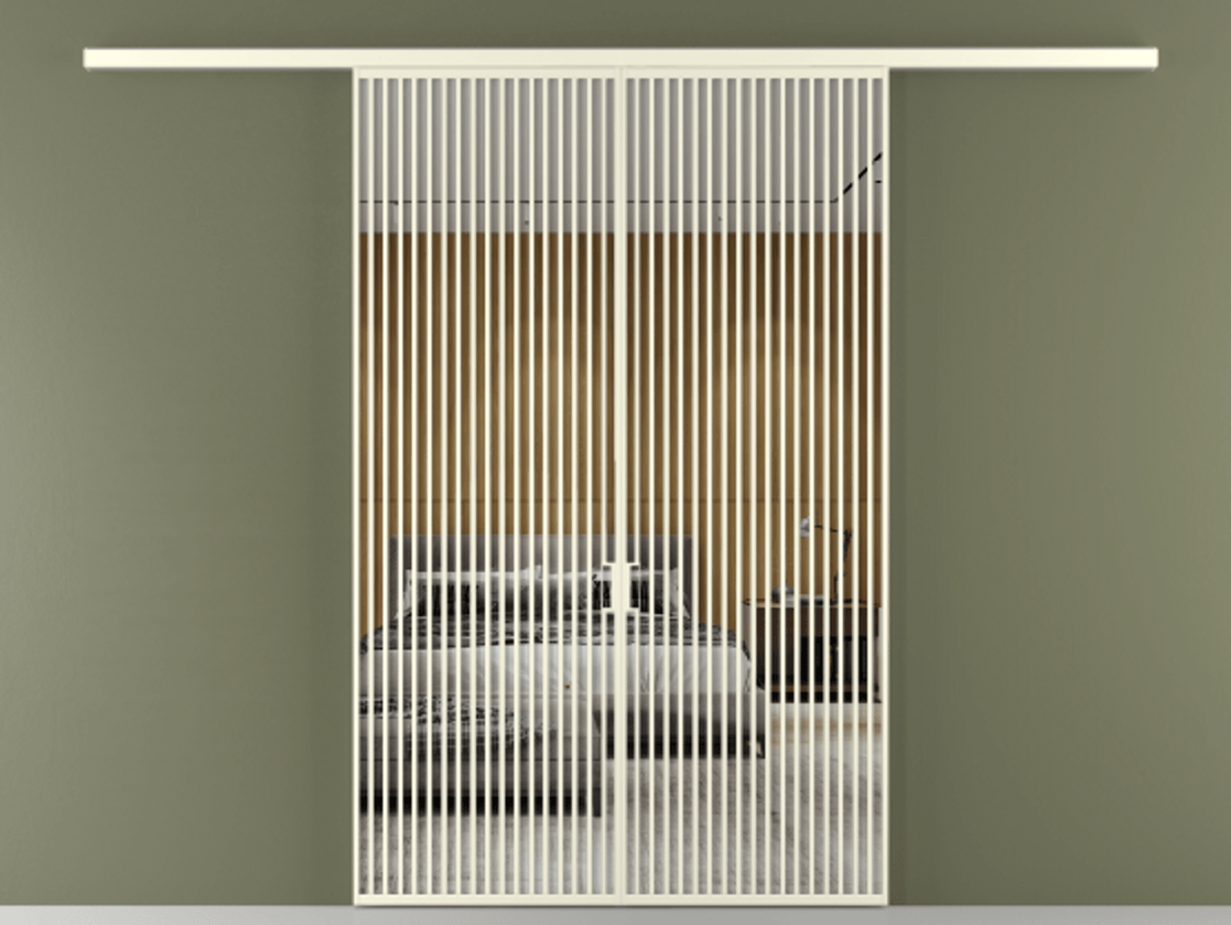 Перегородка Formato вдоль стены 2 створки АЛПР 040.06 Алюминий молочно-белый Двустороннее зеркало, триплекс , триплекс 6 мм Цена 429000 ₽ | Volhovec