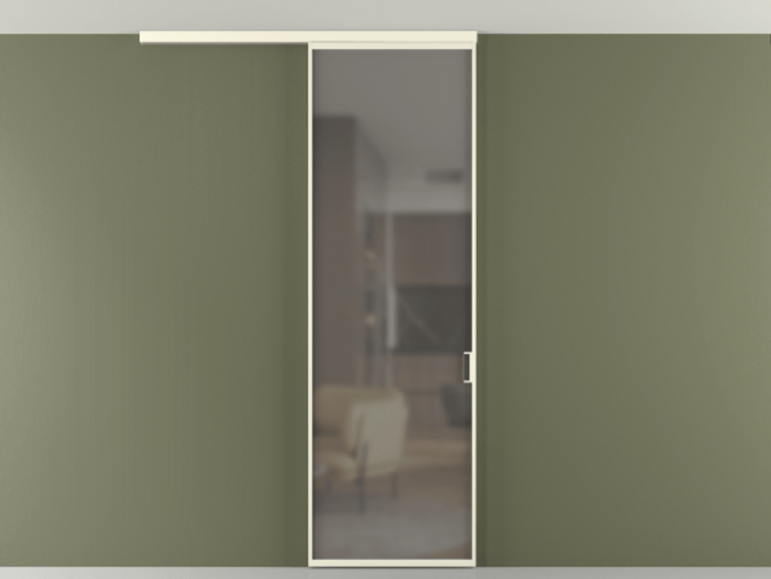 Перегородка Формато вдоль стены на потолок 1 створка АЛПР 040.01 Алюминий молочно-белый Сатинированное серое стекло, триплекс Цена 92403 ₽ | Volhovec