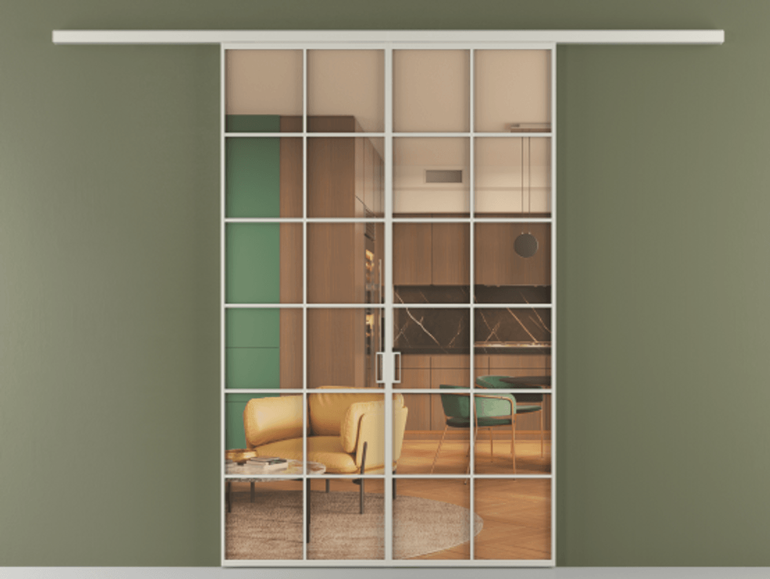 Перегородка Формато вдоль стены 2 створки АЛПР 040.05 Алюминий тёплый серый Прозрачное оранжевое стекло, триплекс Цена 207150 ₽ | Volhovec