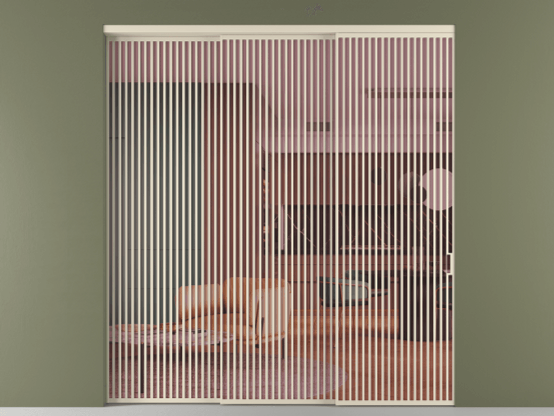 Перегородка Formato внутри проёма 3 створки с синхронным механизмом АЛПР 040.06 Алюминий бежево-серый Прозрачное розовое стекло, триплекс Цена 579740 ₽  | Volhovec