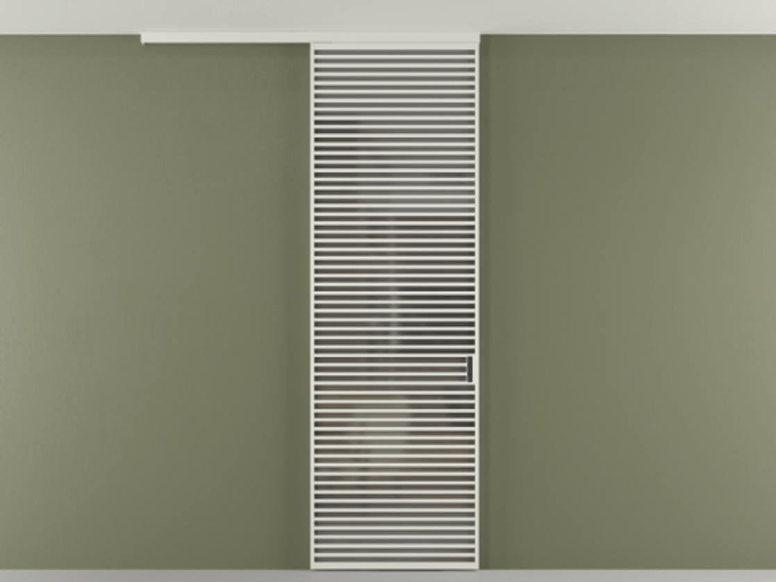 Перегородка Формато вдоль стены на потолок 1 створка АЛПР 040.07 Алюминий Белый Сатинированное серое стекло, триплекс Цена 170160 ₽ | Volhovec