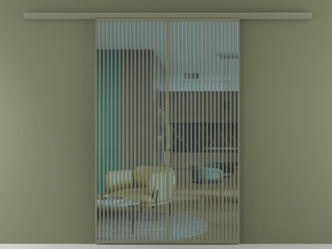 Перегородка Formato вдоль стены 2 створки АЛПР 040.06 Алюминий оливковый тёмный Прозрачное голубое стекло, триплекс Цена 359760 ₽ | Volhovec